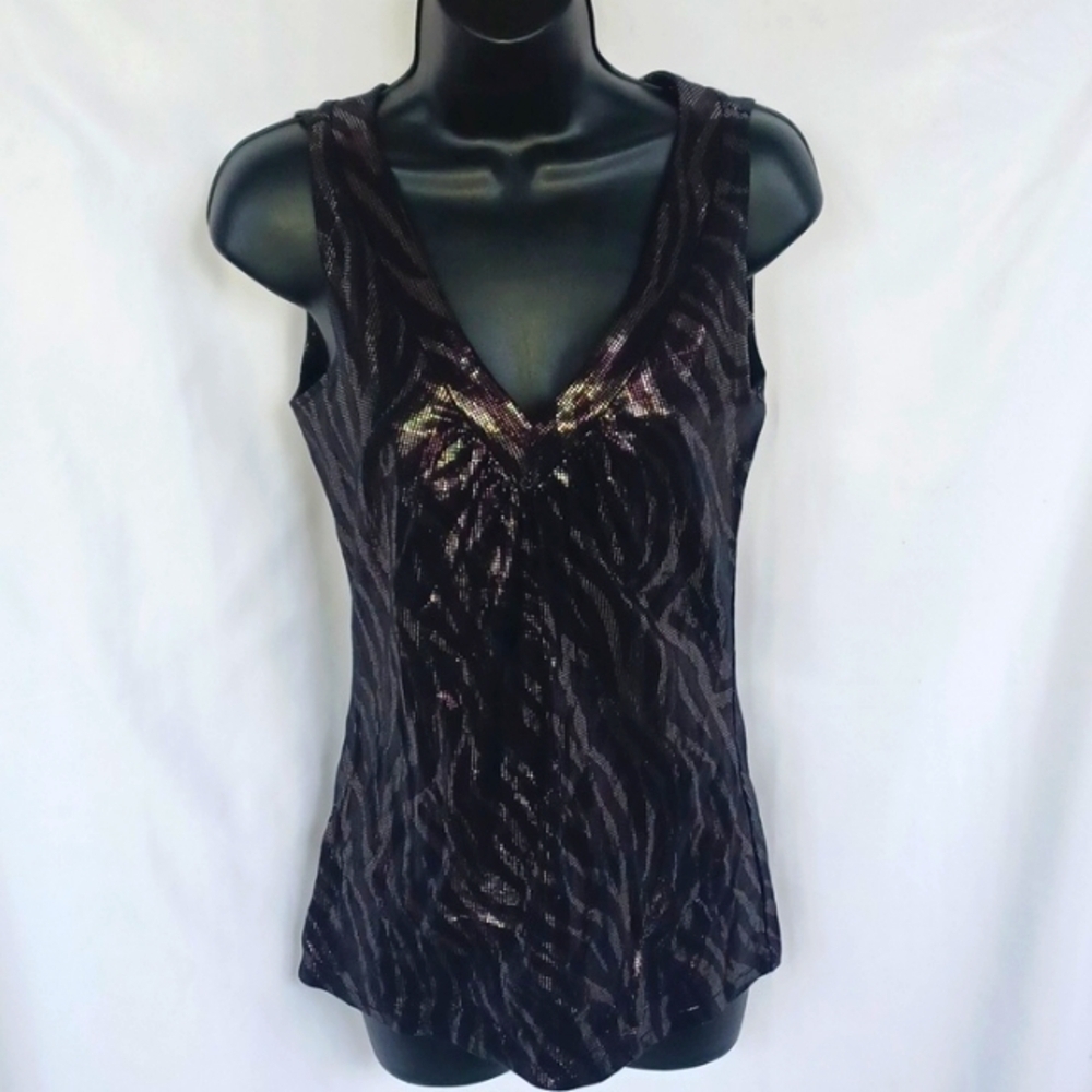 Express Purple/Black Zebra Vneck Tank, Medium, shimmer, nwt, sz S